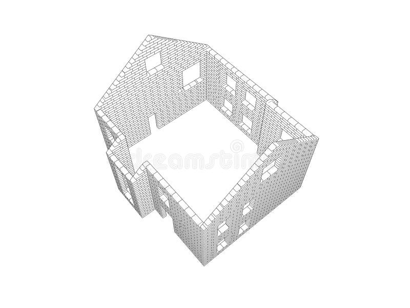 3d Illustration Of A Brick Wall. Line Drawing Stock Illustration Illustration of foam, block