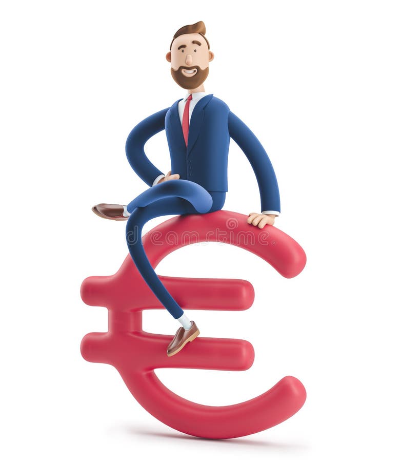 3d illustration. Businessman Billy with big euro sign.