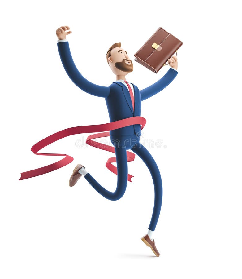 3d illustration. Businessman Billy winning the competition. Successful businessman