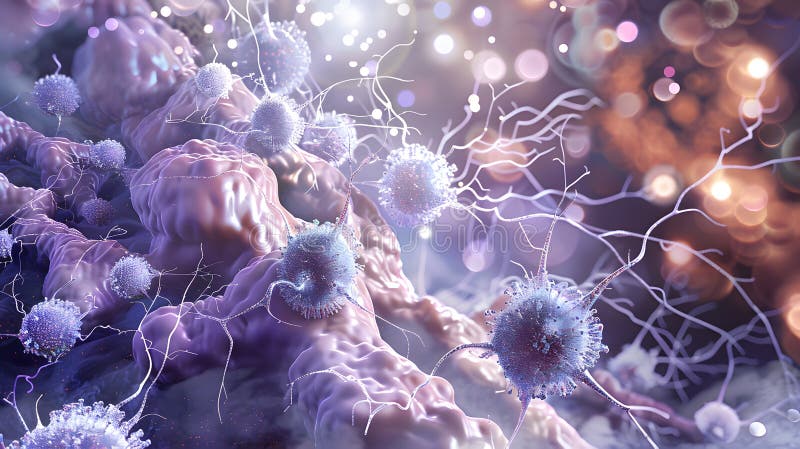 3D illustration of cancerous cells multiplying, showing abnormal growth patterns in a scientific view royalty free illustration
