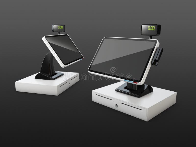 3d Illustration of Cash Register with Credit Card Reader, Isolated Black Stock Illustration