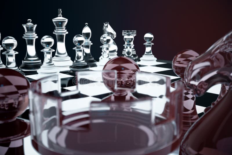 3D illustration Chess game on board. Concepts business ideas and strategy  ideas. Glass chess figures on a dark background with depth of field effects  Stock Photo - Alamy