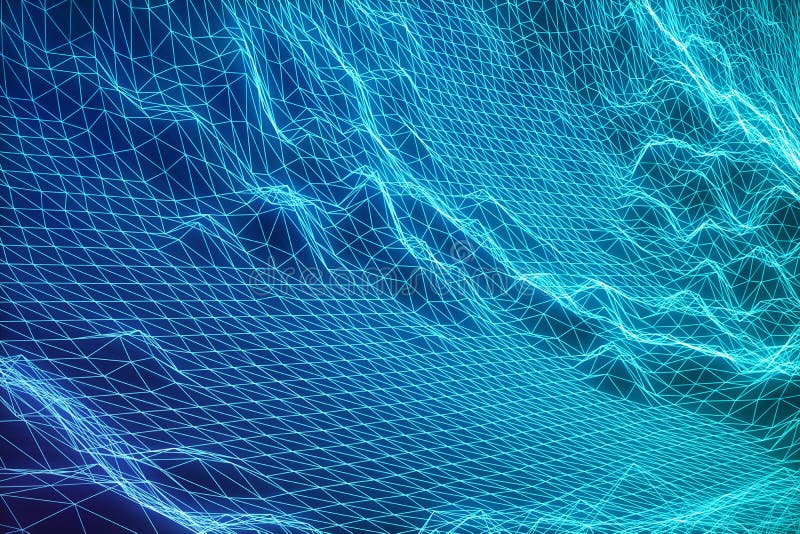 3D illustration concept internet connections in cloud computing. Cyberspace landscape grid. 3d technology. Abstract blue royalty free illustration 3D illustration concept internet connections in cloud computing. Cyberspace landscape grid. 3d technology. Abstract blue royalty free illustration