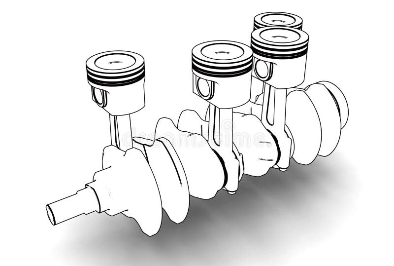 3d Illustration of Crankshaft with Engine Pistons Stock Illustration