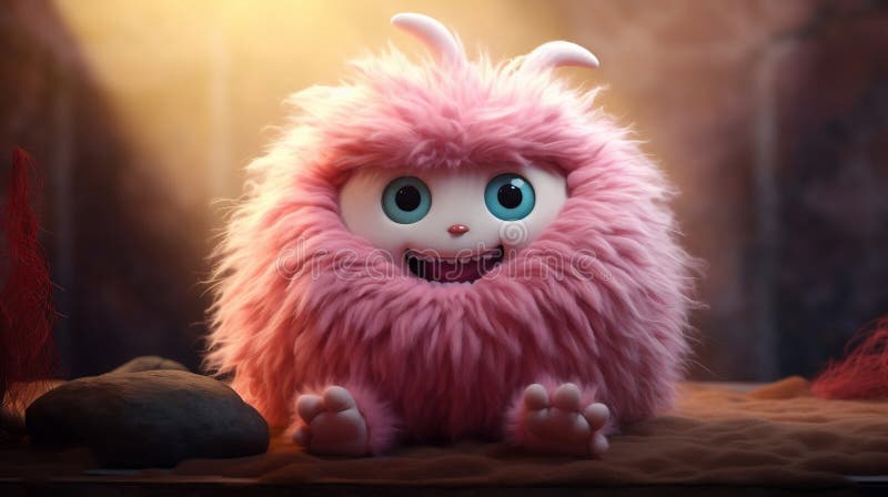 3D illustration of cute fluffy pink monster smiling royalty free illustration