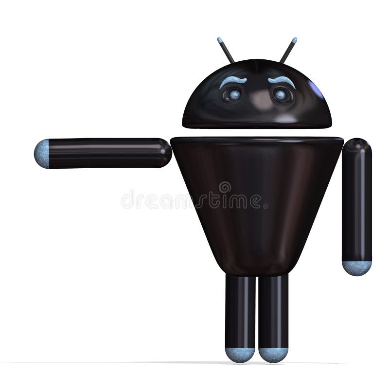 3D-illustration of a cute and funny black cartoon android. isolated rendering object