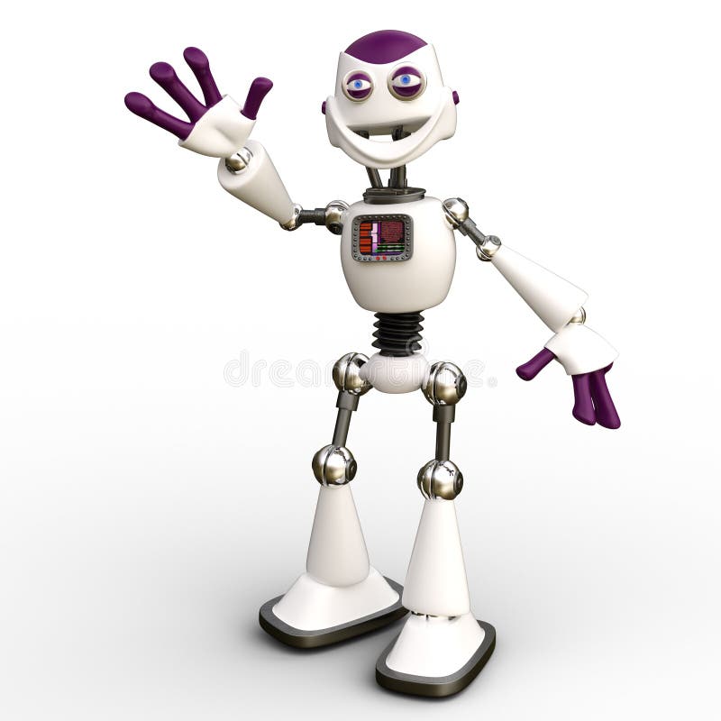 3D-illustration of a cute and funny excited cartoon robot . isolated rendering object