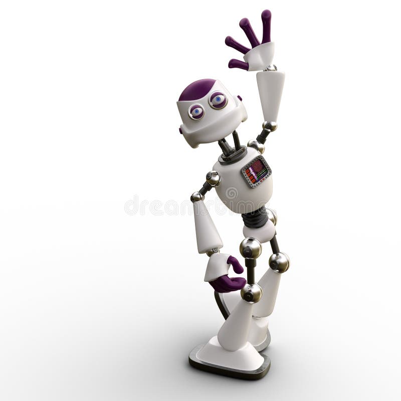 3D-illustration of a cute and funny waving cartoon robot. isolated rendering object