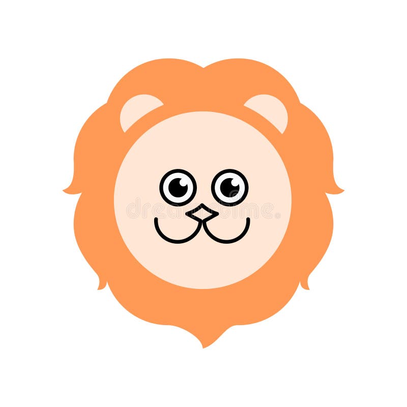 2D Illustration of Cute Lion Head Logo for Print, Card, Banner, Web ...