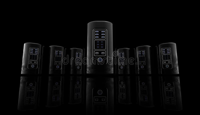 New style Servers for web site and banner on black background, Internet servers, hosting site royalty free illustration New style Servers for web site and banner on black background, Internet servers, hosting site royalty free illustration
