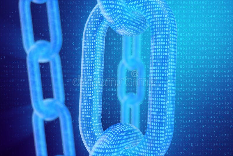 3D illustration digital blockchain code. Chain links network. Binary code on the background. Concept of Network royalty free illustration