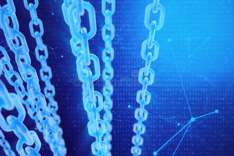 3D illustration digital blockchain code. Chain links network. Binary code on the background. Concept of Network stock illustration