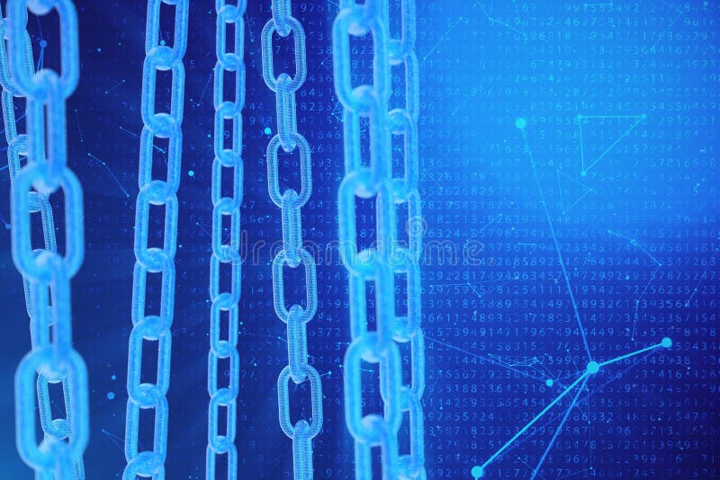 3D illustration digital blockchain code. Chain links network. Binary code on the background. Concept of Network stock illustration