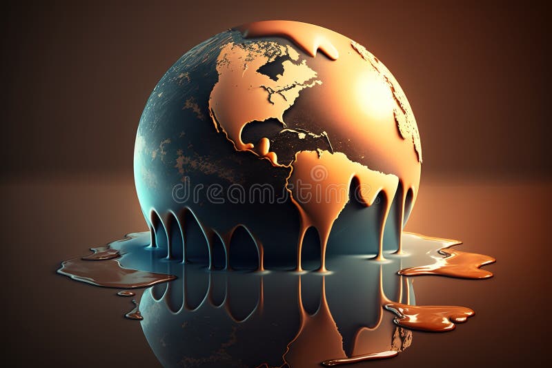 3D illustration of Earth melting because of global warming. stock illustration