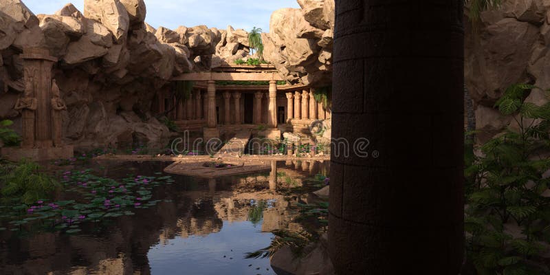 Egyptian Temple and the Pond 3d Illustration Stock Illustration ...