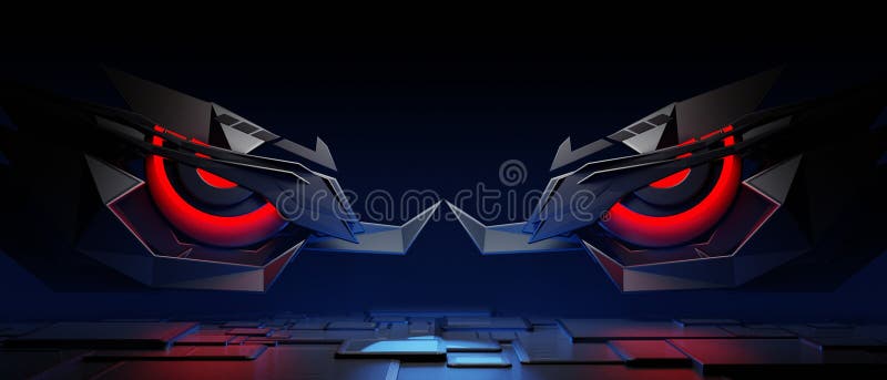 3D-Illustration eines riesigen Roboterauges in technologie-futuristischen Fantasy metaverse cyberpunk scifi abstrakter Hintergrund lizenzfreie abbildung