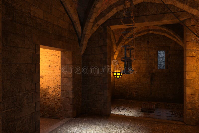 Fantasy medieval dungeon architecture construction 3d illustration stock illustration