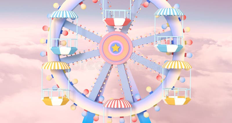 3D Illustration. Ferris wheel against beautiful pastel sky