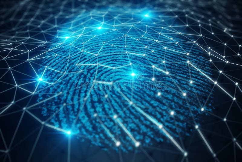 3D illustration Fingerprint scan provides security access with biometrics identification. Concept Fingerprint protection stock photography