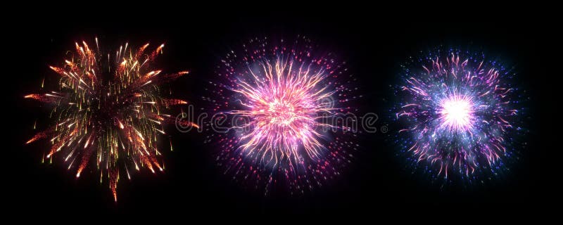 3 fireworks with black background royalty free illustration