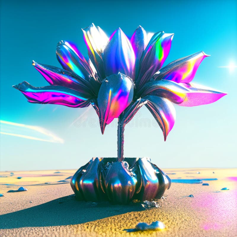 3D illustration of a flower in the desert with a blue sky Generative AI Generative AI design for Instagram, Facebook wall painting