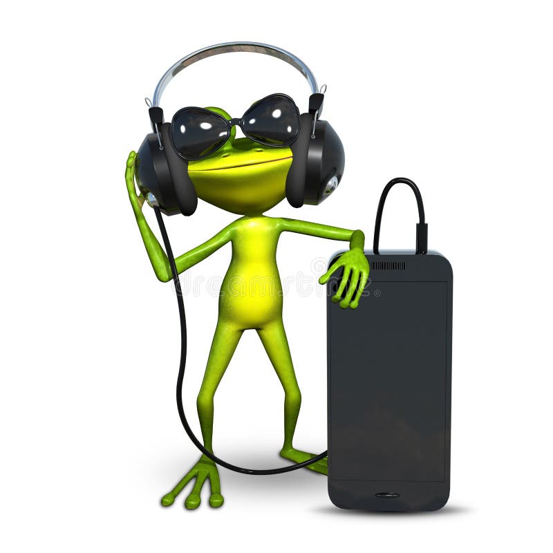 3D Illustration of a Frog with Headphones with Smartphone Stock Image Illustration of