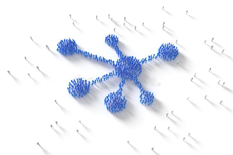 3D Illustration of Human Crowd Forming A Network Symbol stock illustration