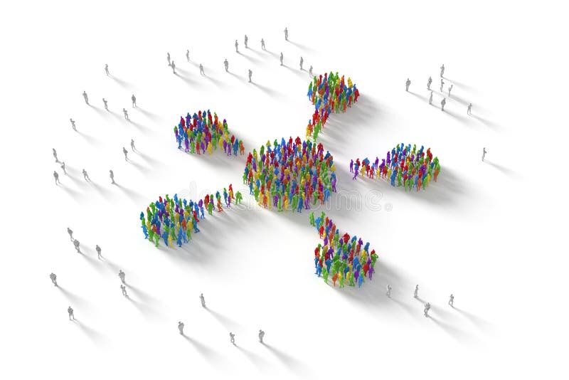 3D Illustration of Human Crowd Forming A Network Symbol vector illustration