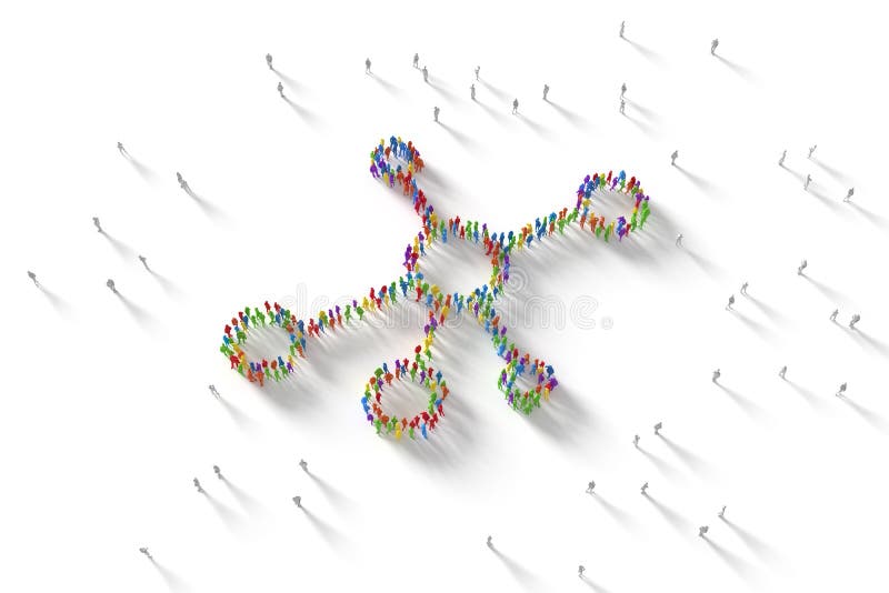 3D Illustration of Human Crowd Forming A Network Symbol vector illustration