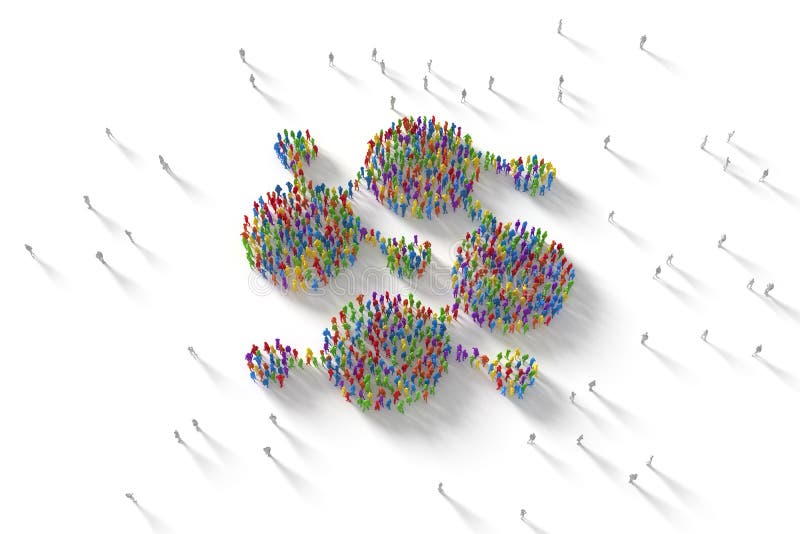 3D Illustration of Human Crowd Forming A Network Symbol stock illustration