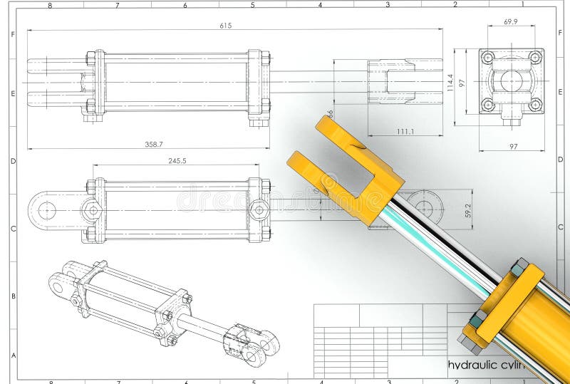 3d Illustration of Hydraulic Cylinder Stock Illustration Illustration