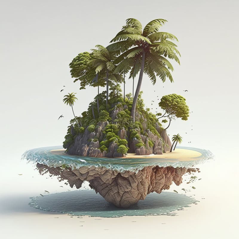 3d Illustration Island Coconut Tree with Isolated White Background Full ...