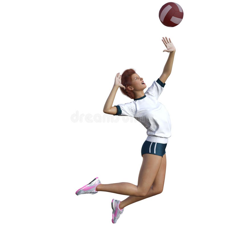 3D-Illustration of an Isolated Volleyball Girl Spiking the Ball Stock ...