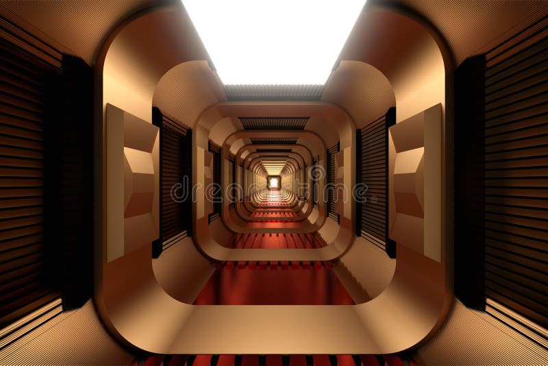Spaceship Hallway render stock illustration. Illustration of facility