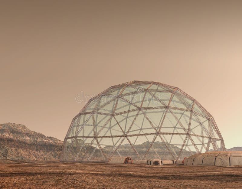 Geodesic dome structure on Mars royalty free illustration