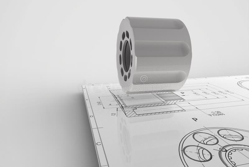 3d illustration of mechanical drawing with detail stock illustration