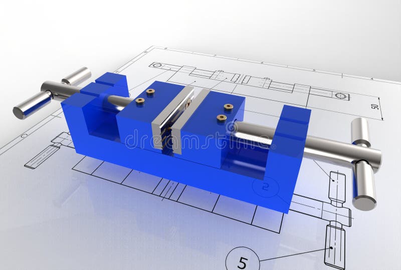 3d illustration of mechanical drawing with detail royalty free illustration