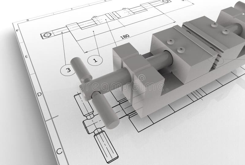 3d illustration of mechanical drawing with detail royalty free illustration