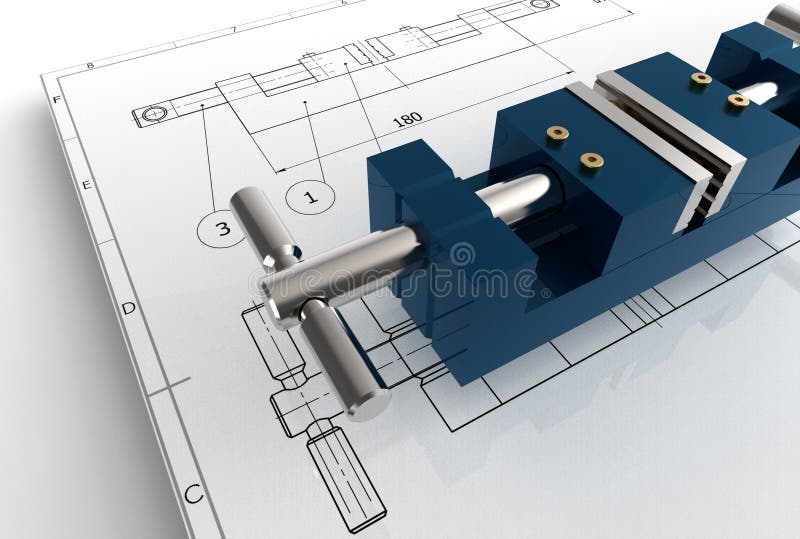 3d illustration of mechanical drawing with detail royalty free illustration