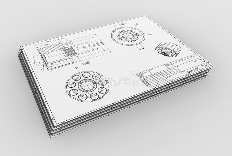 3d illustration of mechanical drawing royalty free illustration