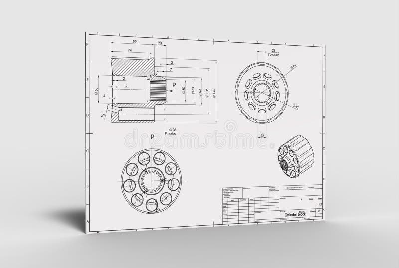 3d illustration of mechanical drawing stock illustration