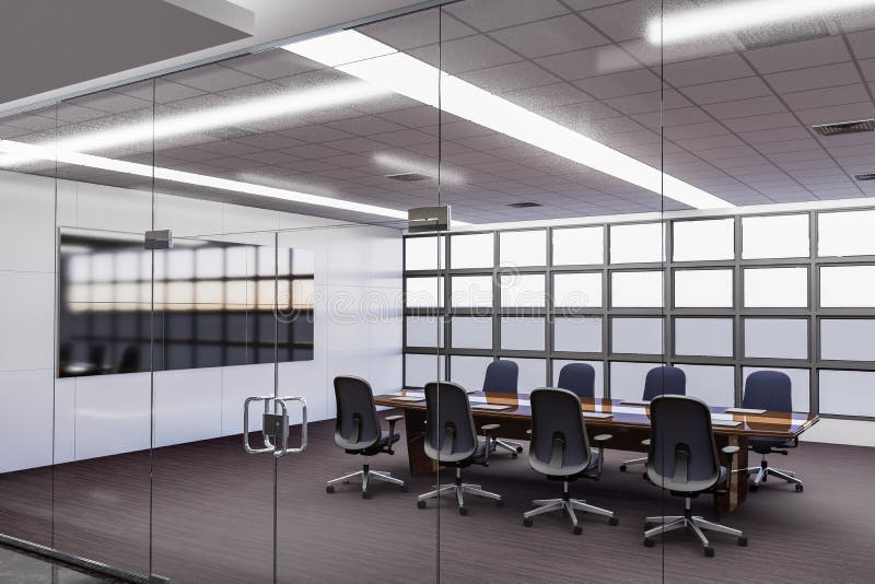 3D Illustration Mockup Board in Conference Room in Modern Building ...