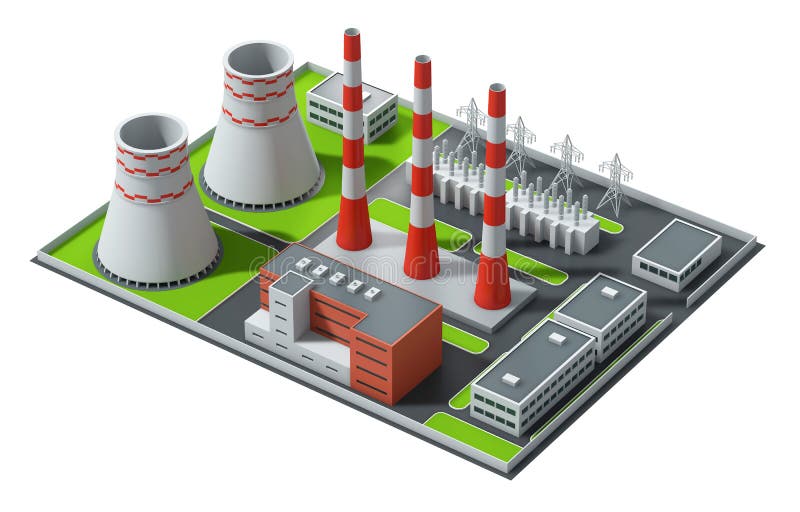 3d illustration. Model of a coal-fired power plant. Isometric view royalty free illustration