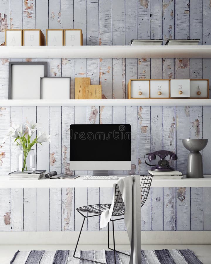 3D illustration of modern computer template, workspace mock up royalty free stock photography