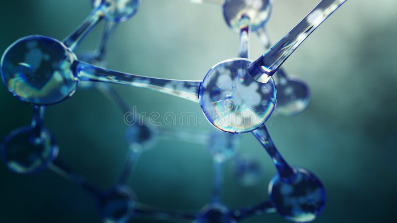 3d illustration of molecule model. Science background with molecules and atomsnn. Oxygen molecule blue illustrations