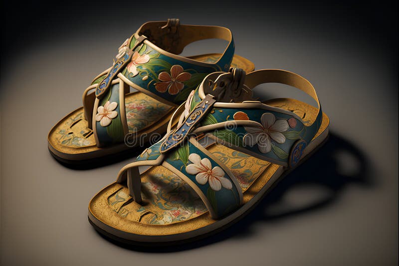 3d illustration of a pair of sandals on a dark background stock illustration