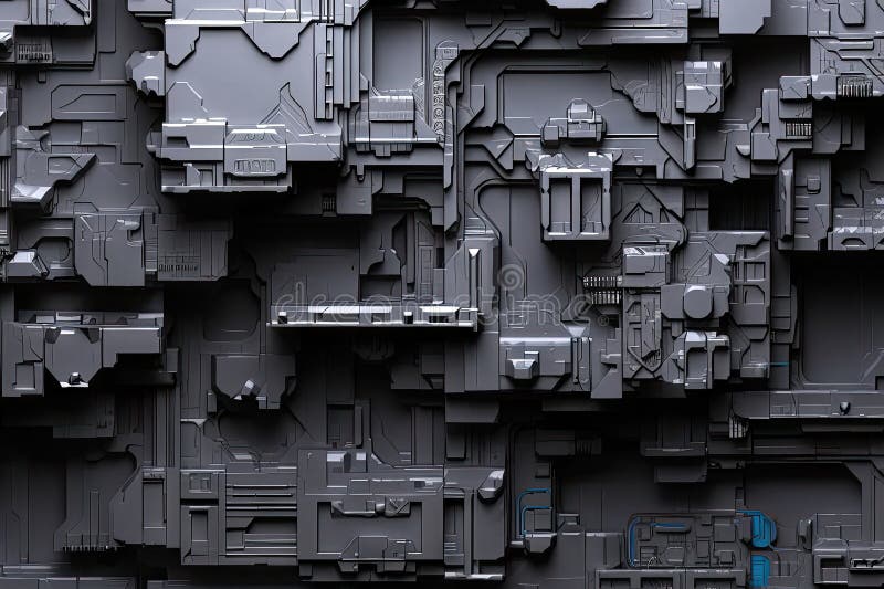 Model 3d de ilustrare din metal, placarea tehnologică prin placarea roboților spațiale, jocuri grafice abstracte, jocuri video apr stock illustration
