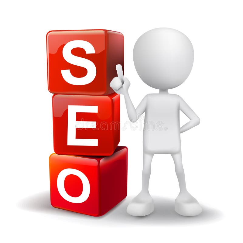 3d illustration of person with word seo cubes stock illustration 3d illustration of person with word seo cubes stock illustration