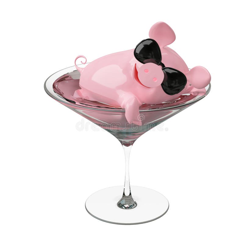 3D Illustration Pig in a Wine Glass