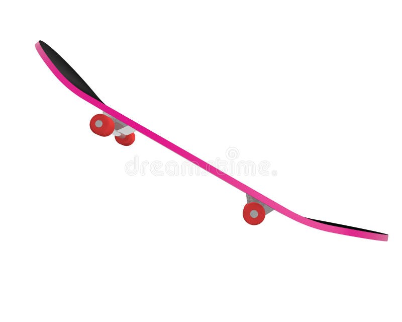 3d Illustration of the Pink Skateboard on an Isolated Background Stock